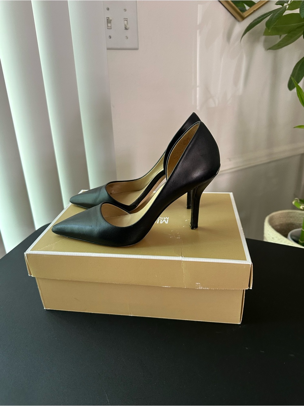 MICHAEL Michael Kors Black Leather D’Orsay Pointed Toe Stiletto Heels